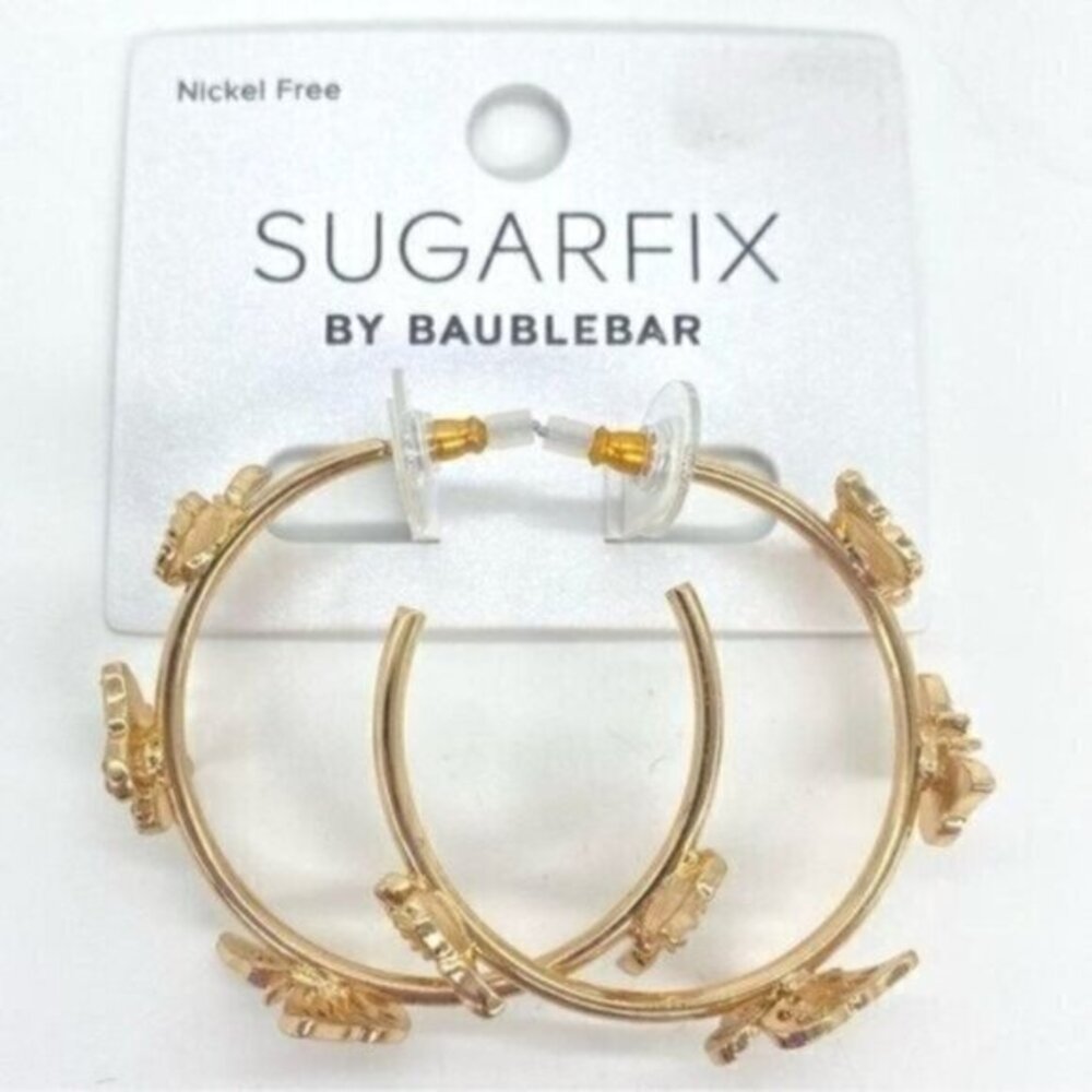 Sugarfix by BaubleBar Gold Hoop Earrings Butterfly New